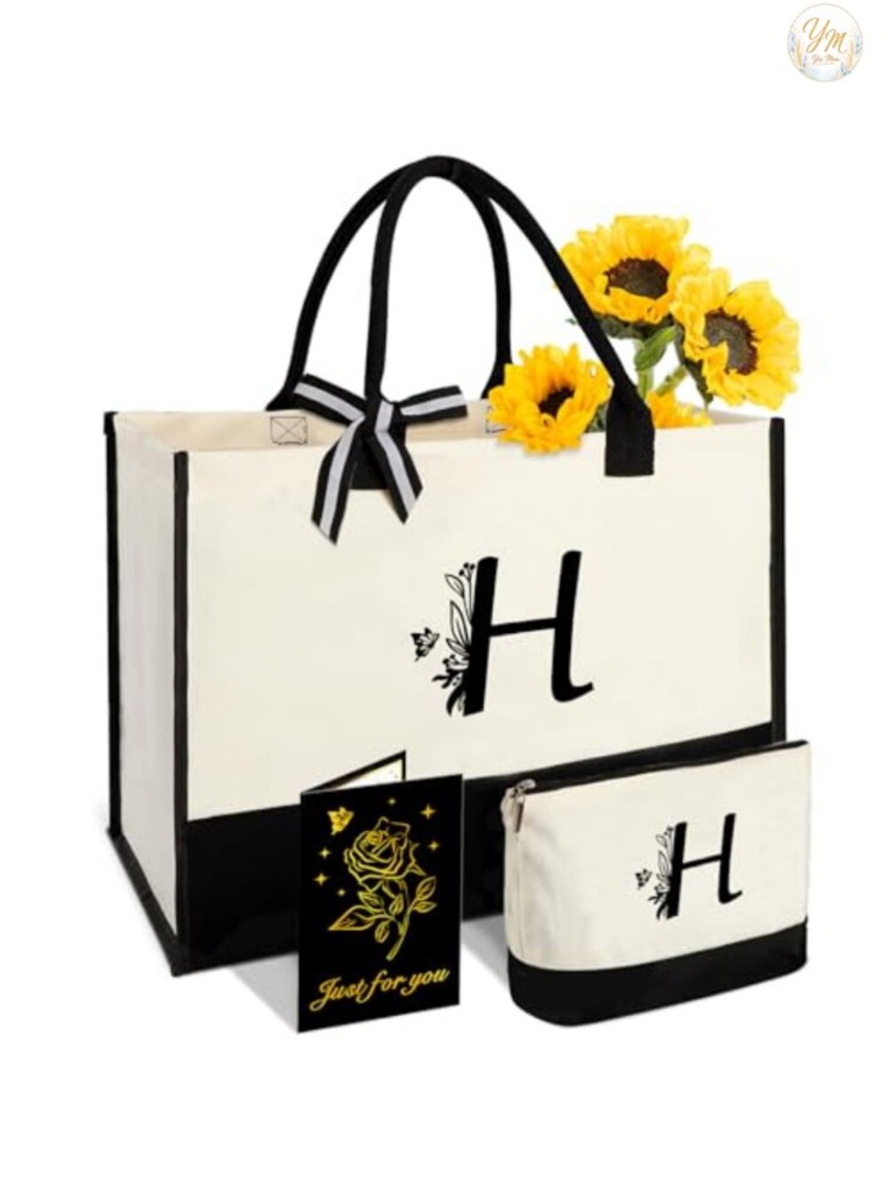 Personalized Canvas Tote Bag with Makeup Bag, Monogrammed Gift for Women,